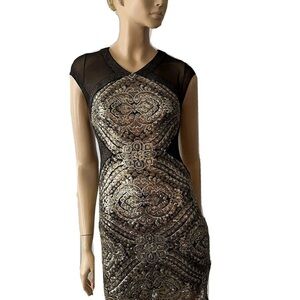 Badgley  Mischka collection antique gold sequins- lace mini dress size 2